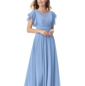 Blue Azazie Floor Length Bridesmaid Dress